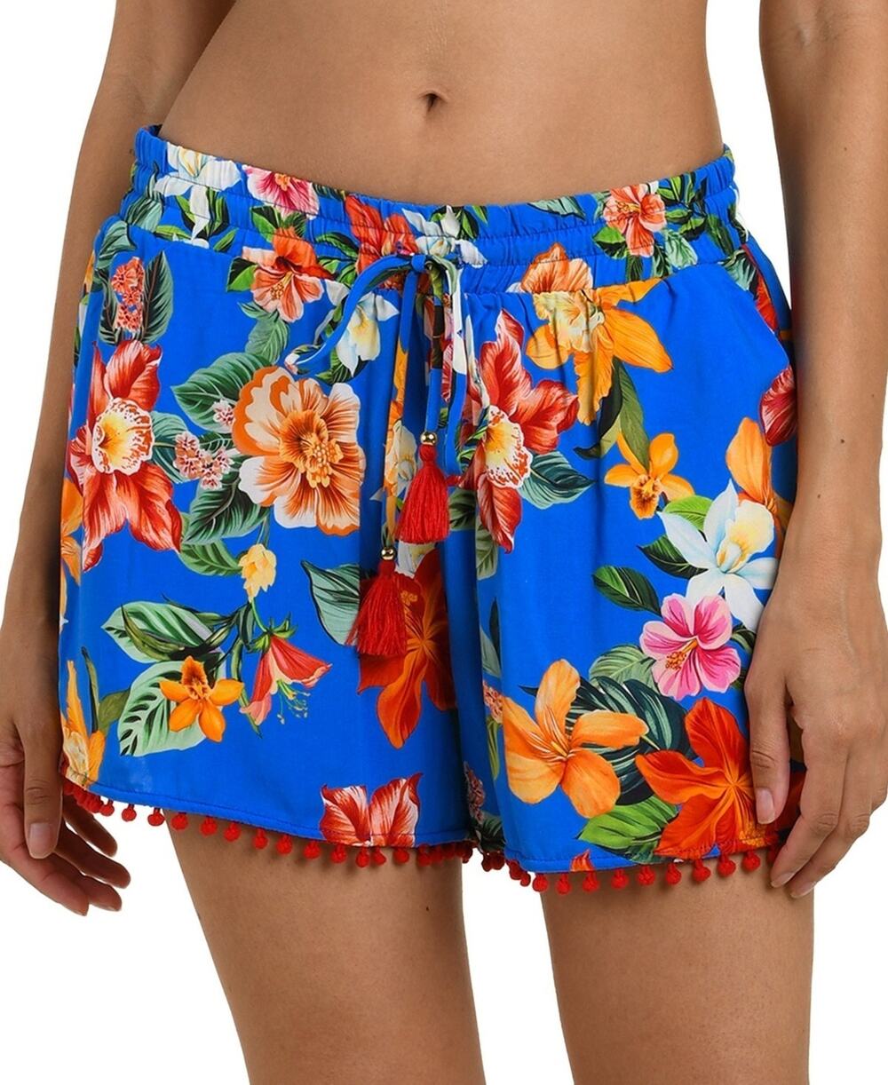 La Blanca Women's Modern Oasis Printed Cover-Up Beach Shorts Blue Size M 3361